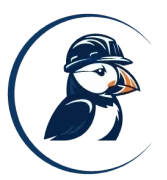 A stylized bird wearing a blue cap inside a circular outline.
