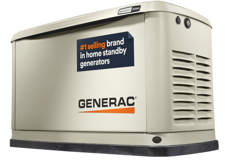 A Generac home standby generator with a brand sticker.